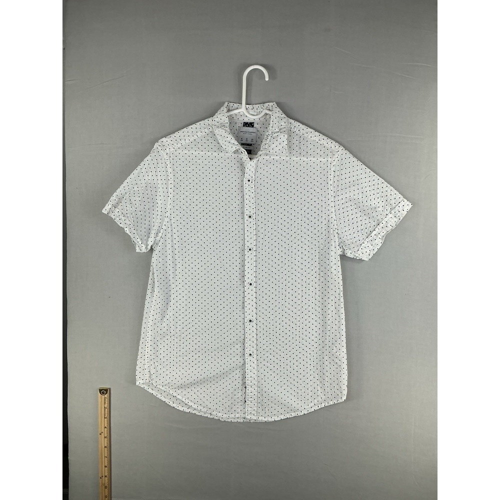 Denim & Flower Ricky Singh M Slim Fit White Polka Dot Button Up Shirt
